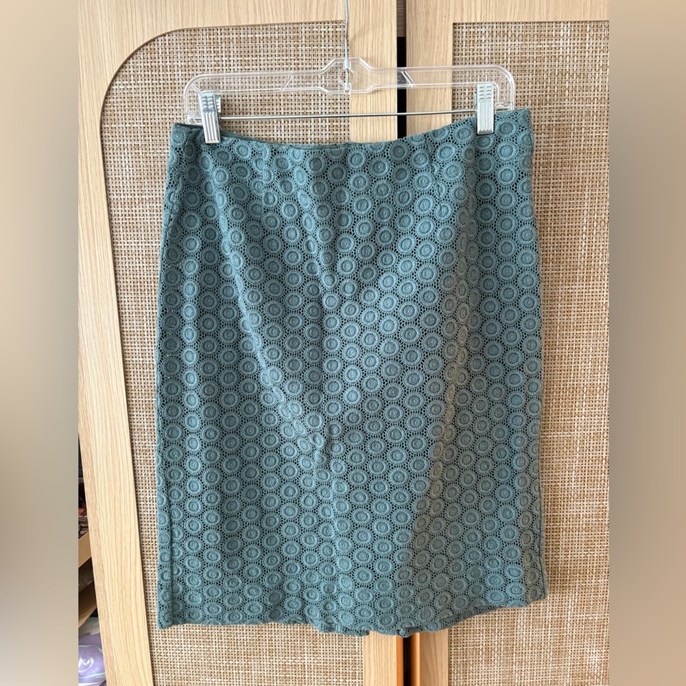 Garnet Hill green Patterned eyelet Pencil Skirt cotton 10